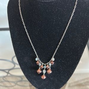 Beaded bronze/clear silver tone necklace
